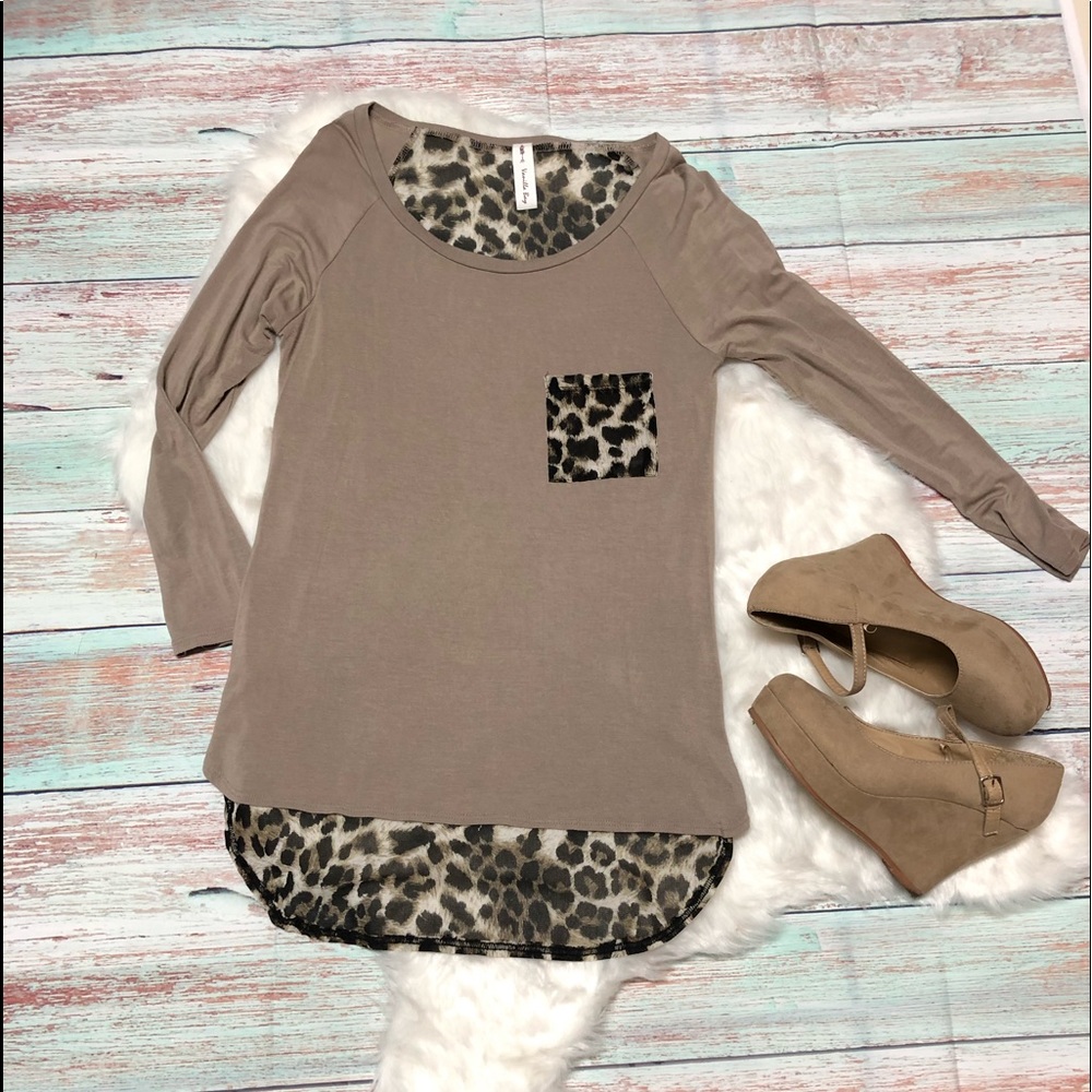 ▪️Leopard Print 3/4 Sleeve Tee With Pocket